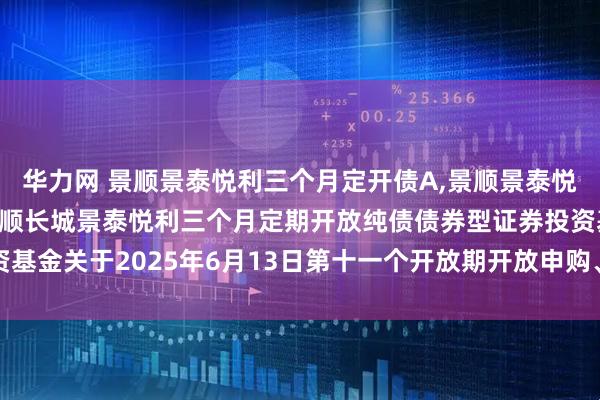 华力网 景顺景泰悦利三个月定开债A,景顺景泰悦利三个月定开债C: 景顺长城景泰悦利三个月定期开放纯债债券型证券投资基金关于2025年6月13日第十一个开放期开放申购、赎回及转换业务的公告